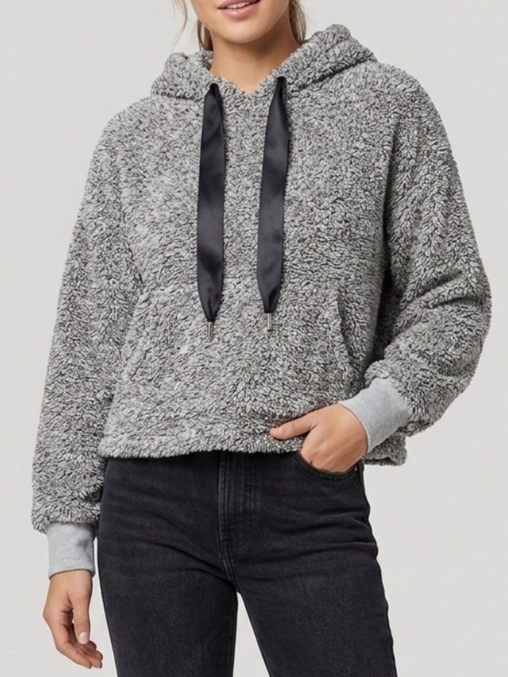 No Comment Fuzzy Boxy Cropped Sweatshirt